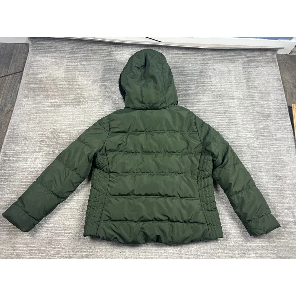 Old Navy‎ Puffer Jacket Womens L Olive Green Faux Fur Hood Quilted Winter Coat